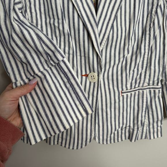CAbi womens Nautical Ticking Blue and White striped Blazer‎ - Picture 3 of 9